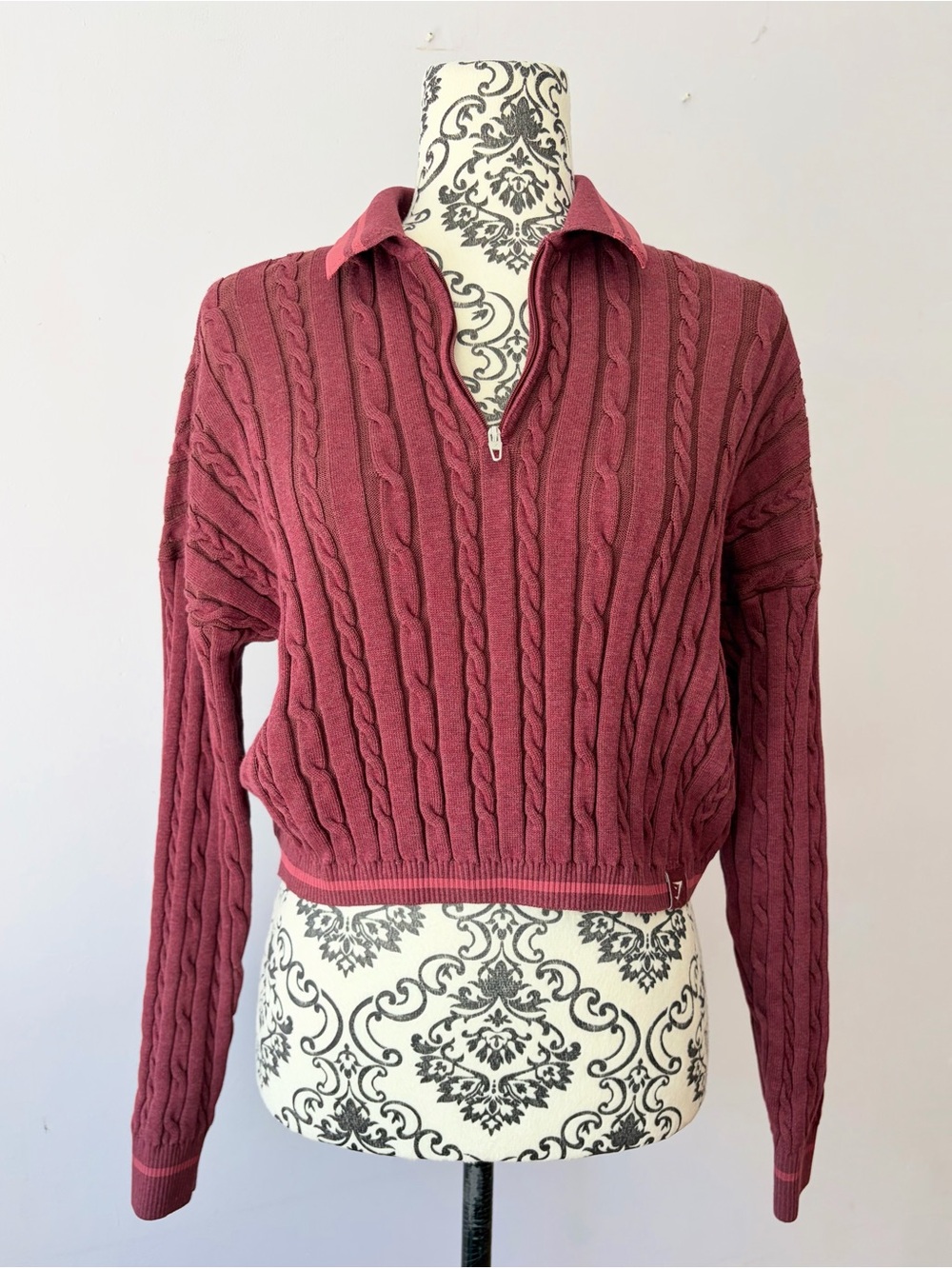 Gymshark Rest Day Cable-Knit Pullover With Half-Zip in Burgundy/Soft Berry XS